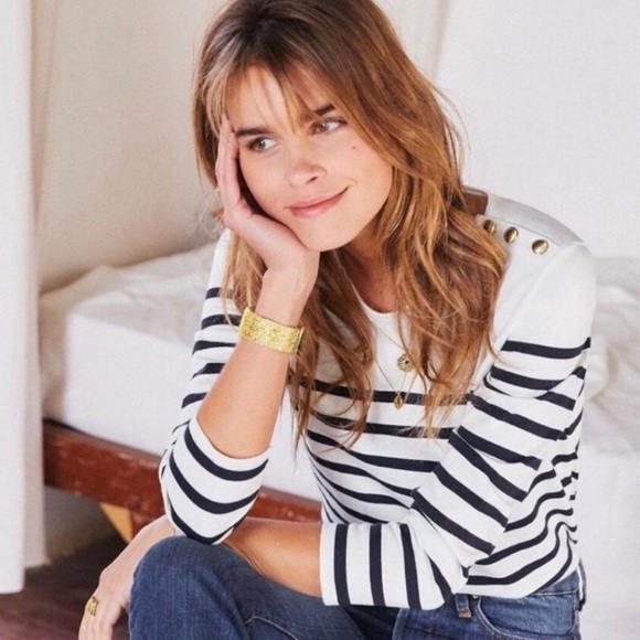 Sezane Tops - Sezane Loic Mariniere Breton Stripe Shirt White Ecru Blue XS